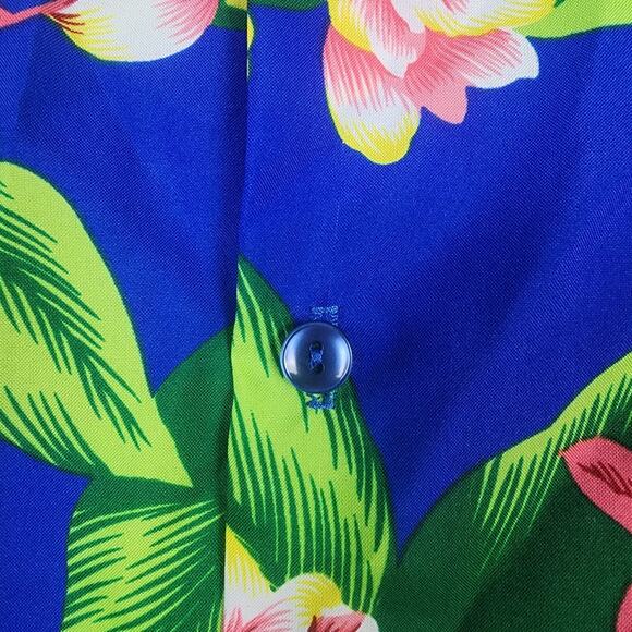 Vtg Hilo Hatties Hawaiian Shirt Mens L Blue Floral Camp Polyester Aloha 90s USA - Picture 4 of 7